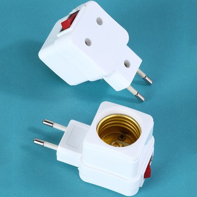 E27 LED Light Socket To EU Plug Holder Adapter Converter ON/OFF For Bulb L·:J