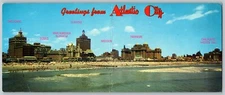 NJ Greetings from Atlantic City Beach Hotel Skyline Vtg Panoramic View Postcard 