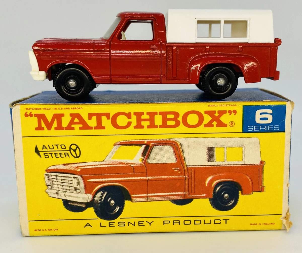 1968 Matchbox Lesney 6D FORD PICKUP Original Box Cap Red NMIB AUTOSTEER  BEAUTY!
