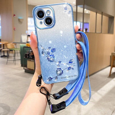 HandyHülle Für iPhone 15 14 Pro Max 13 12 11 Blume Lanyard Stoßfest Diamant Case