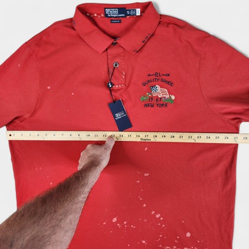 Ralph Lauren Classic Fit Mesh Graphic Polo Shirt Men's XXL Red 1967 New York - Picture 13 of 19