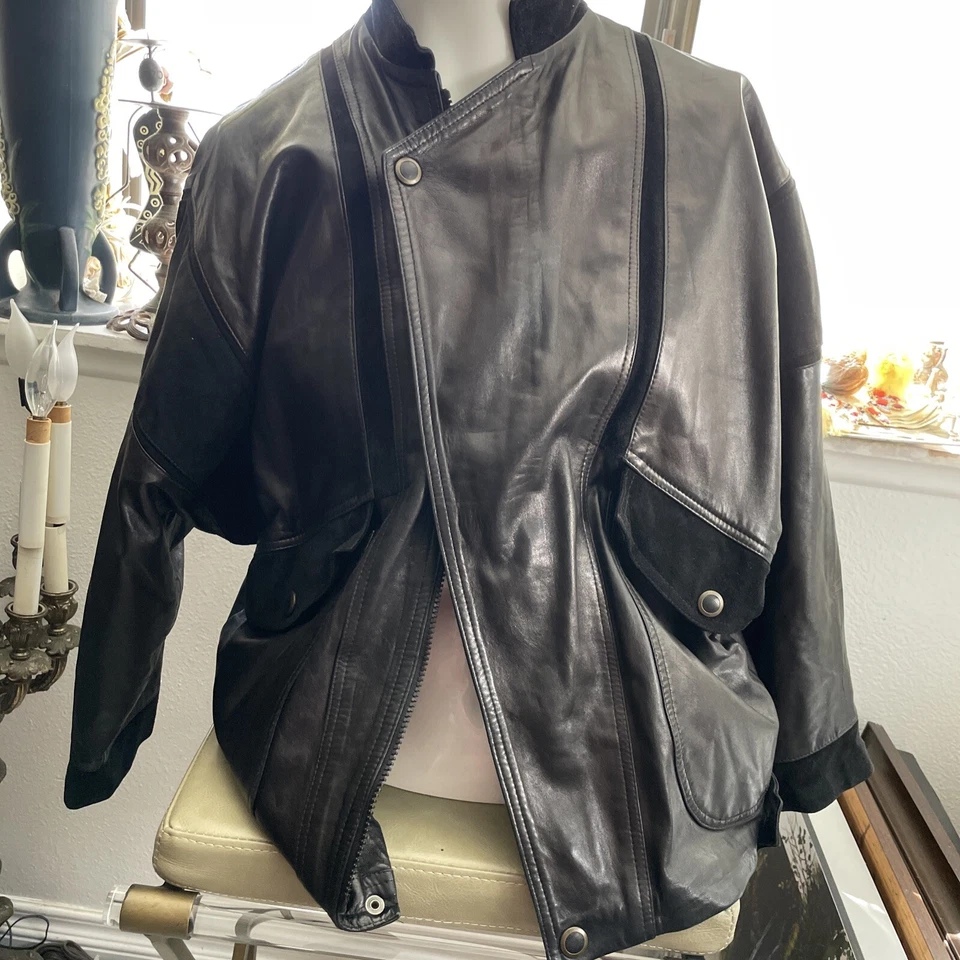 CHAQUETA DE CUERO FOURRURES VINTAGE Hecha en Francia Marrón Negro HOMBRE XL Bolsillos Foto 2 de 4