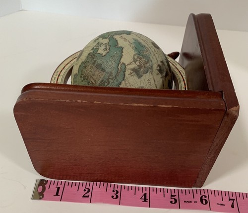 Vintage Spinning Old World Globe Bookend Rotating Globe Wooden - Picture 7 of 7