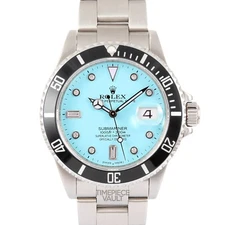 ROLEX SUBMARINER 16610 DATE STEEL 40MM WATCH TURQUOISE DIAMOND DIAL BLACK INSERT