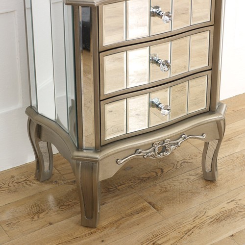 Mesita de noche con espejo de 3 cajones plata antigua vintage shabby chic cofre de dormitorio - Imagen 3 de 4