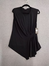 Vince Camuto Women Short Sleevless Dress Crew Neck Side Overlap Color Black M