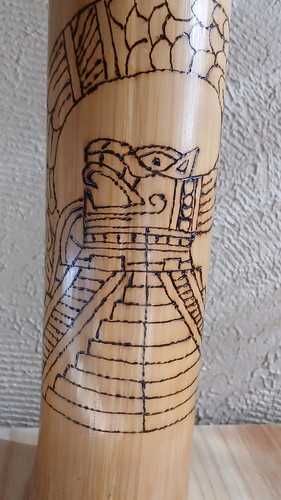 VTG Bamboo Log Drum Teponaztli Handmade Etched Dragon Temple TUN KUUL 13x3" - Picture 4 of 10