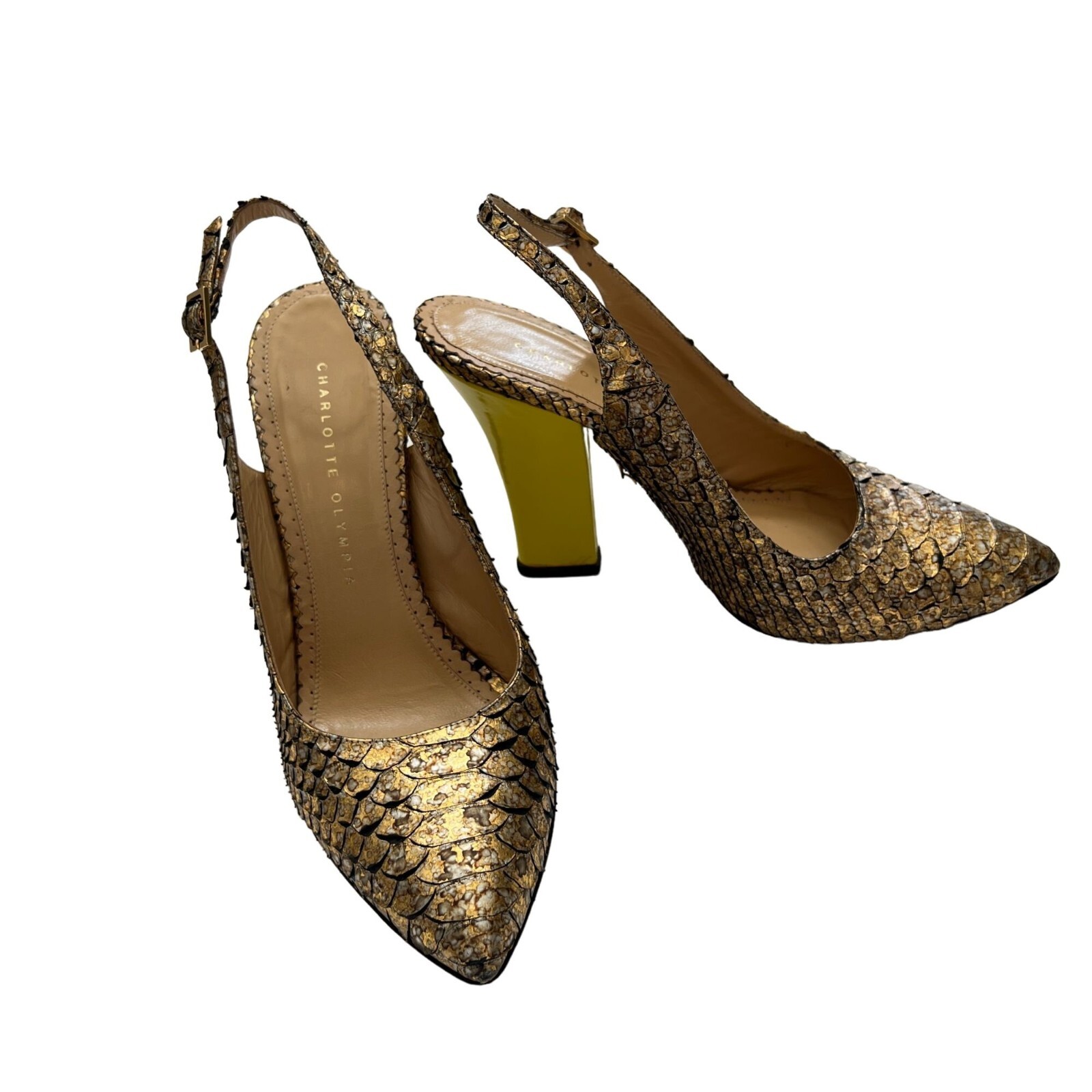 Charlotte Olympia Bronze Python Slingback Neon He… - image 10