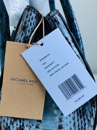 NWT MICHAEL KORS COLLECTION Bancroft Mini Two-Tone Snakeskin Satchel TEAL $1290 - Picture 12 of 12