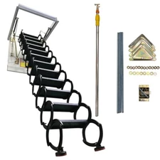 12 Steps Attic Ladder Pull Down System, Carbon Steel Attic Ceiling Folding Ladde