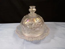 Imperial White Carnival Glass Lustre Rose Covered Butter Cheese Dish