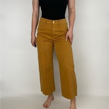 ANTHROPOLOGIE Chino Cropped Wide Leg Trousers Pin-tucked in Honey Bohemian