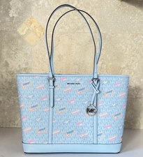 Michael Kors Jet Set Travel Large Shoulder Tote Bag MK Light Sky Multi