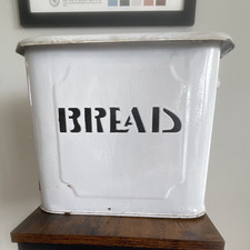 White Enamel Metal Rectangular Bread Bin Box ...