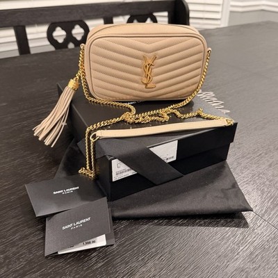 SAINT LAURENT ショルダーバッグ ベージュ ゴールド金具 Saint Laurent Beige Small Shoulder Bag Gold Chain Logo Tassel w
