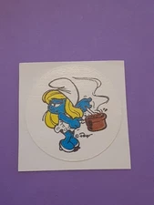 vintage 80's smurfvette smurf chocolate matte small scratch n sniff sticker