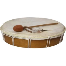 Ceremonial Wood Frame Drum Large 16” Handmade Hide Shaman with Beater Shamanic