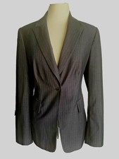 Calvin Klein 6 Charcoal Gray Striped Fitted Blazer Jacket Career EC