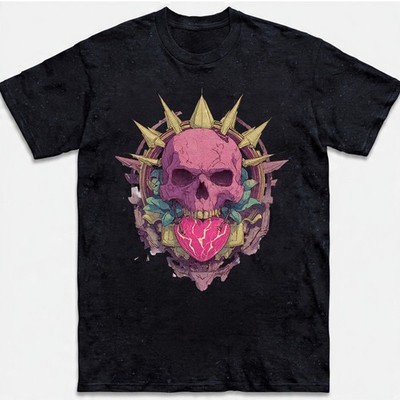Pink Skull Heart Crown Goth Alternative Art Vintage Retro Graphic Tee Gift