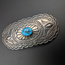 Vintage Southwestern Sterling Silver Turquoise Hair Clip Barrette Navajo