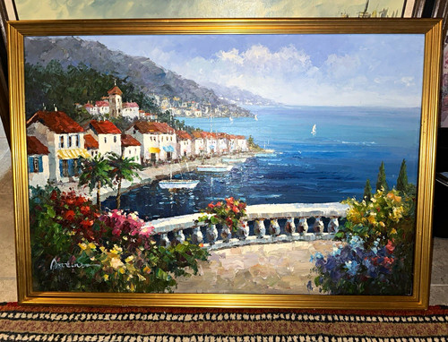 Original Antonio Di Viccaro Oil Painting Impressionist Coastal Amalfi Framed