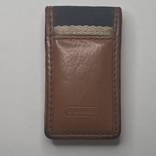 Coach Men's Brown/Black/Beige Leather Canvas Logo Card Holder Wallet