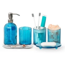 Blue Bathroom Accessories Set, 6 Pcs Glass Bathroom Accessory Set - Complete ...