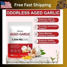 Odorless Garlic 7500Mg per Servings, 300 Softgels  2 Years Aged Garlic Extra...