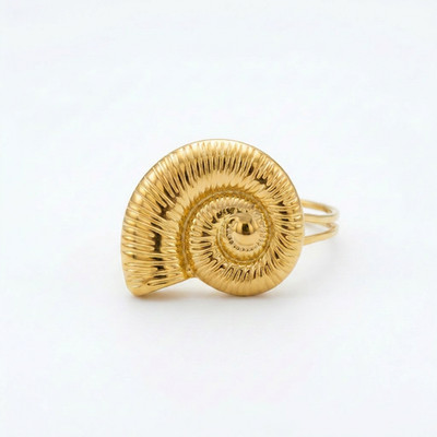 Gold Ammonite Ring Fossil Shell Spiral Statement Jewelry Gift for Her