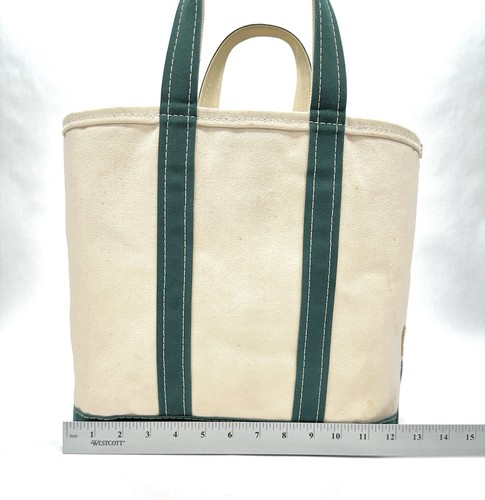 Vtg LL Bean Boat and Tote Medium Zip Canvas Bag Green White Freeport Maine USA - Picture 11 of 18