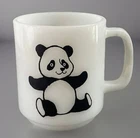 Vintage Glasbake Panda Bear Graphic Coffee Mug Cup 1970s Milk Glass 8 oz