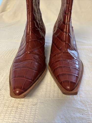 Schutz Briani Crocodile Boots Embossed Leather Brazil Leather Size US 7 B Brown - Picture 7 of 13