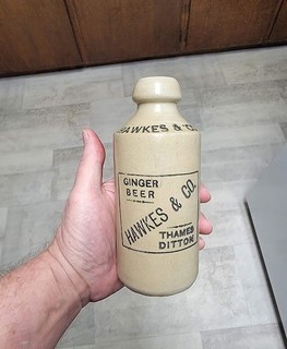 Antica bottiglia ceramica birra zenzero gres Hawkes & Co. Thames Ditton bella