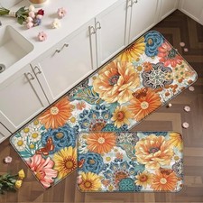 Boho Floral Kitchen Mats for Floor 2PCS Anti Fatigue Mats for Kitchen Floor