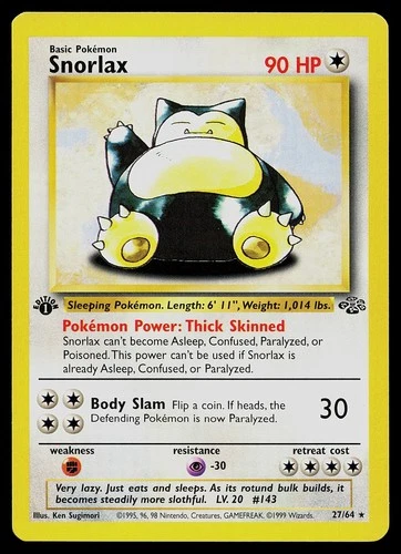 Pokemon Card - Snorlax Jungle 27/64 Rare 1st Edition