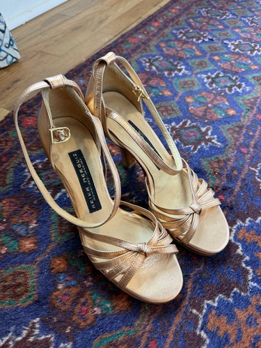 Arika Nerguiz Metallic Rose Gold Strappy Heeled Sandals Made in Uruguay Ballroom
