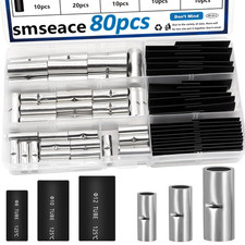 80Pcs 4/6/8AWG Non Insulated Butt Connectors Kit with Heat Shrinkable Tube for W