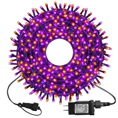 kemooie 300 LED Orange&Purple Halloween Lights, 99FT Connectable 8 Lighting M...