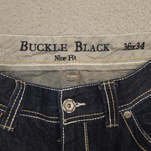 Buckle Black Label Mens Jeans 36x34 Nine Fit Dark Wash Straight Leg Distressed - Afbeelding 8 van 13