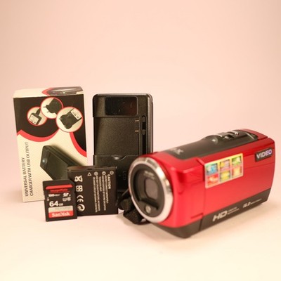 16.0MP Compact HD Video Camcorder Unbranded Red Tested Full Working Set