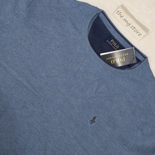 Polo Ralph Lauren Textured Cotton Heather Blue, Navy Pony Crewneck Sweater 2XL