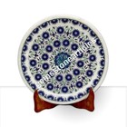7" White Round Marble Dining Plate Lapis Lazuli Inlay Floral Arts Wedding Gift