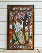 Tiffany Styl Alphonse Mucha Art Stained Glass Window Panel Evening Contemplation