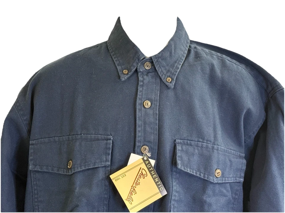 Chesterfield Mens Button Down Shirt Sz L 16-16.5 Long Sleeve Navy Heavy Cotton - Image 3 of 4