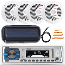 Pyle PLMRB29W Marine MP3 AUX Receiver, 4x 6.5" Speakers, Stereo Cover  Remote