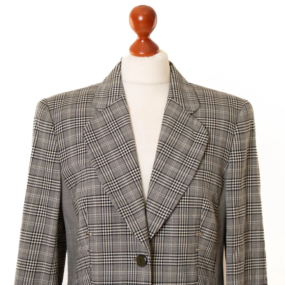 Damen ESCADA Grau Viskose Kariert Blazer Jacke Größe 38  13599 - Bild 2 von 4