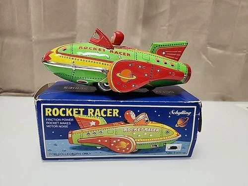 2001 Schylling Rocket Racer Friction Power Tin Litho Astronaut Collectors Toy