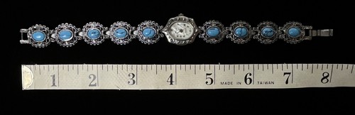 Marcel Drucker Watch Mother of Pearl Face Faux Turquoise Needs Battery Untested - Picture 6 of 7