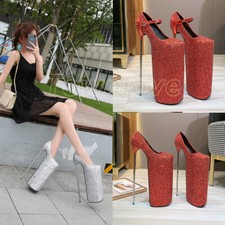 30cm Ultra High Stiletto Metal Heel Women's Shiny Platform Pumps Nightclub Shoes