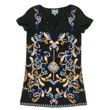 Skies Are Blue XS Theresa Embroidered Tassels Floral Colorful Black Shift Dress
